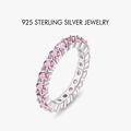 S925 sterling silver eternity ring featuring a full band of petite pink cubic zirconia - Pink Round Eternity Band (PNJ037)