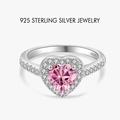 S925 sterling silver ring featuring a pink heart-shaped carbon diamond in silver finish - US 5 / Pink Heart Halo (PNJ038)