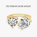S925 sterling silver ring with heart and pear cut pink stones in gold finish - US 6 / Gold Double Stone Heart Pear (PNJ039)