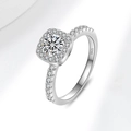 S925 sterling silver halo ring with 1ct moissanite and pave diamond side stones - US Size 5 / Small Moissanite (S925 Silver)
