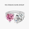 S925 sterling silver ring featuring a pink heart and white pear-shaped stone - Silver Pink White Double Stone (PNJ039)