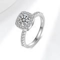 Luxury S925 sterling silver halo ring with round moissanite stone and side pave accents - US Size 5 / Medium Moissanite (S925 Silver)