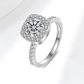 Square halo moissanite engagement ring in S925 sterling silver with pavé diamond band - US Size 5 / Large Moissanite (S925 Silver)
