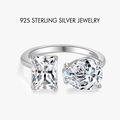 S925 sterling silver open ring featuring emerald and pear cut clear cubic zirconia - Open White Square Pear Double Stone (PNJ040)