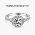 Elegant S925 sterling silver halo ring featuring a large round cut sparkling gemstone - White Round Halo (PNJ041)