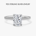 Anello in argento sterling 925 con zircone quadrato scintillante e taglio radiant - US 5 / Stile Rettangolare (PNJ042) / Platino