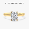 Anello in argento sterling S925 placcato oro con zircone scintillante taglio smeraldo - US 5 / Stile Rettangolare (PNJ042) / Oro