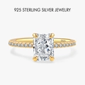 Anello in argento sterling S925 dorato con zircone cubico quadrato e pavé brillante - US 5 / Stile Rettangolare Pavé (PNJ043) / Oro