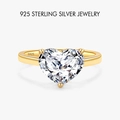 Anello in argento sterling 925 placcato oro con un grande zircone a forma di cuore - US 5 / Stile Cuore (PNJ044) / Oro