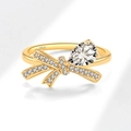 Bague nœud en argent S925 avec zircon poire scintillant et finition dorée - Taille US 5 / Or 18K (Zircon Blanc)