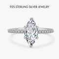 Anello in argento sterling 925 con una grande pietra di zirconia taglio marquise - US 5 / Stile Marquise (PNJ046) / Platino