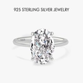Elegante anello in argento sterling 925 con un grande zircone brillante a taglio ovale - US 5 / Stile Ovale (PNJ047) / Platino