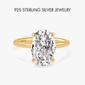 Elegante anello in argento sterling 925 con pietra ovale e finitura dorata - US 5 / Stile Ovale (PNJ047) / Oro