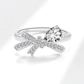 Bague en argent massif S925 avec nœud élégant et grand zircon en forme de goutte - Taille US 5 / Platine (Zircon Blanc)