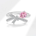 Bague noeud en argent S925 avec pierre rose taille poire et oxydes de zirconium blancs - Taille US 5 / Platine (Zircon Rose)