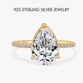 Anello elegante in argento sterling S925 con grande zircone taglio a pera dorato - US 5 / Stile Pera (PNJ048) / Oro