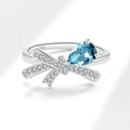 Bague nœud en argent sterling S925 avec pierre bleue céleste et oxydes blancs - Taille US 5 / Platine (Zircon Bleu)