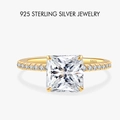 Anello in argento 925 placcato oro con zircone quadrato scintillante taglio ghiaccio - US 5 / Stile Principessa (PNJ049) / Oro