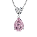 S925 sterling silver necklace with pink pear-cut gem and heart-shaped zircon pendant - Platinum (Pink Zirconia)