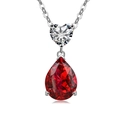 S925 sterling silver necklace with pear-cut red stone and heart-shaped clear gem - Platinum Color (Ruby Red Zirconia)