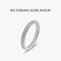Ewigkeitsring aus 925 Sterling Silber mit zweireihigen klaren Zirkoniasteinen - US Größe 5 / Platinfarbe Zweireihiges Ewigkeitsband (PNJ025)
