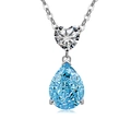 S925 Sterling Silver necklace featuring a light blue pear-shaped crystal pendant - Platinum Color (Light Sky Blue Zirconia)