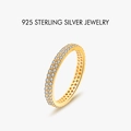 Doppelreihiger S925 Sterlingsilberring mit Zirkonia und hochwertiger Goldbeschichtung - US Größe 5 / 18K Goldfarbe Zweireihiges Ewigkeitsband (PNJ025)