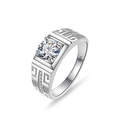 Men's S925 sterling silver moissanite ring with geometric engraving and side diamonds - Zircon / Size 7 / Geometric Greek Fret Style (PNJ122)