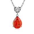 Elegant S925 silver necklace featuring a pear-cut red gemstone and heart-shaped zircon - Platinum Color (Garnet Red Zirconia)