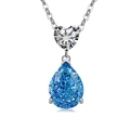 Elegant S925 silver necklace featuring a heart-shaped clear stone and blue pear-cut pendant - Platinum Color (Deep Sea Blue Zirconia)