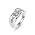 Men's S925 sterling silver ring with round moissanite center stone and pave accents - Rhinestone / Size 9 / Small Diamonds Decorative Fashion Style (PNJ125) / Silver