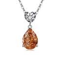 S925 silver necklace with heart-shaped crystal and cognac pear-shaped gemstone pendant - Platinum Color (Champagne Zirconia)