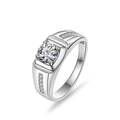 Men's S925 sterling silver ring featuring a large moissanite center stone and side accents - Zircon / Size 10 / Wider Double Row Pave Style (PNJ127)