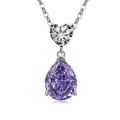 S925 silver necklace with heart-cut white stone and pear-cut purple gem pendant - Platinum Plated (Purple Zirconia)
