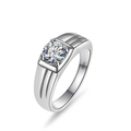 Men's S925 sterling silver ring featuring a large round brilliant cut moissanite stone - Zircon / Size 7 / Simple Power Deco Groove Style (PNJ128)