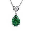 S925 sterling silver necklace with heart cut crystal and emerald green teardrop pendant - Platinum Color (Emerald Green Zirconia)