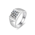 Men's S925 sterling silver ring featuring a square cut moissanite and side diamonds - Zircon / Size 10 / Square Brilliant Cut Style (PNJ116)