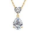 S925 sterling silver necklace with gold finish featuring heart and pear cut crystals - 18K Gold Plated (White Zirconia)