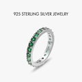 Minimalistischer S925 Sterlingsilber Eternity Ring mit grünen runden Zirkonia - US Größe 5 / Platinfarbe Grüner Zirkonia Ewigkeitsband (PNJ024)