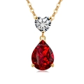S925 silver necklace with heart-shaped zircon and pear-cut red gemstone pendant - 18K Gold Color (Ruby Red Zirconia)
