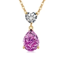 Elegant gold S925 silver necklace with pink pear-cut drop and heart zircon pendant - Platinum Plated (Rose Red Zirconia)