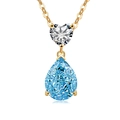 S925 silver necklace with golden chain featuring heart and pear cut blue gemstone - 18K Gold Color (Light Sky Blue Zirconia)