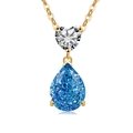 Gold necklace featuring heart-shaped clear zircon and blue pear-cut gemstone pendant - 18K Gold Color (Deep Sea Blue Zirconia)