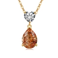 S925 silver necklace featuring heart and orange pear-cut drop pendants on a gold chain - 18K Gold Color (Champagne Zirconia)