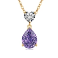 Elegant gold necklace featuring heart and pear-shaped purple crystal pendant for women - 18K Gold Plated (Purple Zirconia)