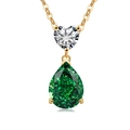 S925 sterling silver necklace with heart and emerald green pear-shaped drop pendant - 18K Gold Color (Emerald Green Zirconia)