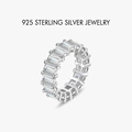 Eternity band in 925 sterling silver with full-circle rectangular cut zircon stones - US Size 5 / Platinum (White Zircon) PNJ093