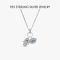 Collier Main de Hamsa et Mauvais Œil en argent 925 avec zircons cubiques étincelants - PXZ064 Couleur Platine