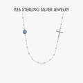 Collier en argent S925 avec pendentif mauvais œil et croix en cristal turquoise - PXZ065 Couleur Platine