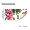 Dettaglio di adesivi murali floreali con azalee rosa e lanterne retrò, foglio da 30x60 cm - Stile Lampada a Sospensione Retrò Buganvillea Rosa (M20733)